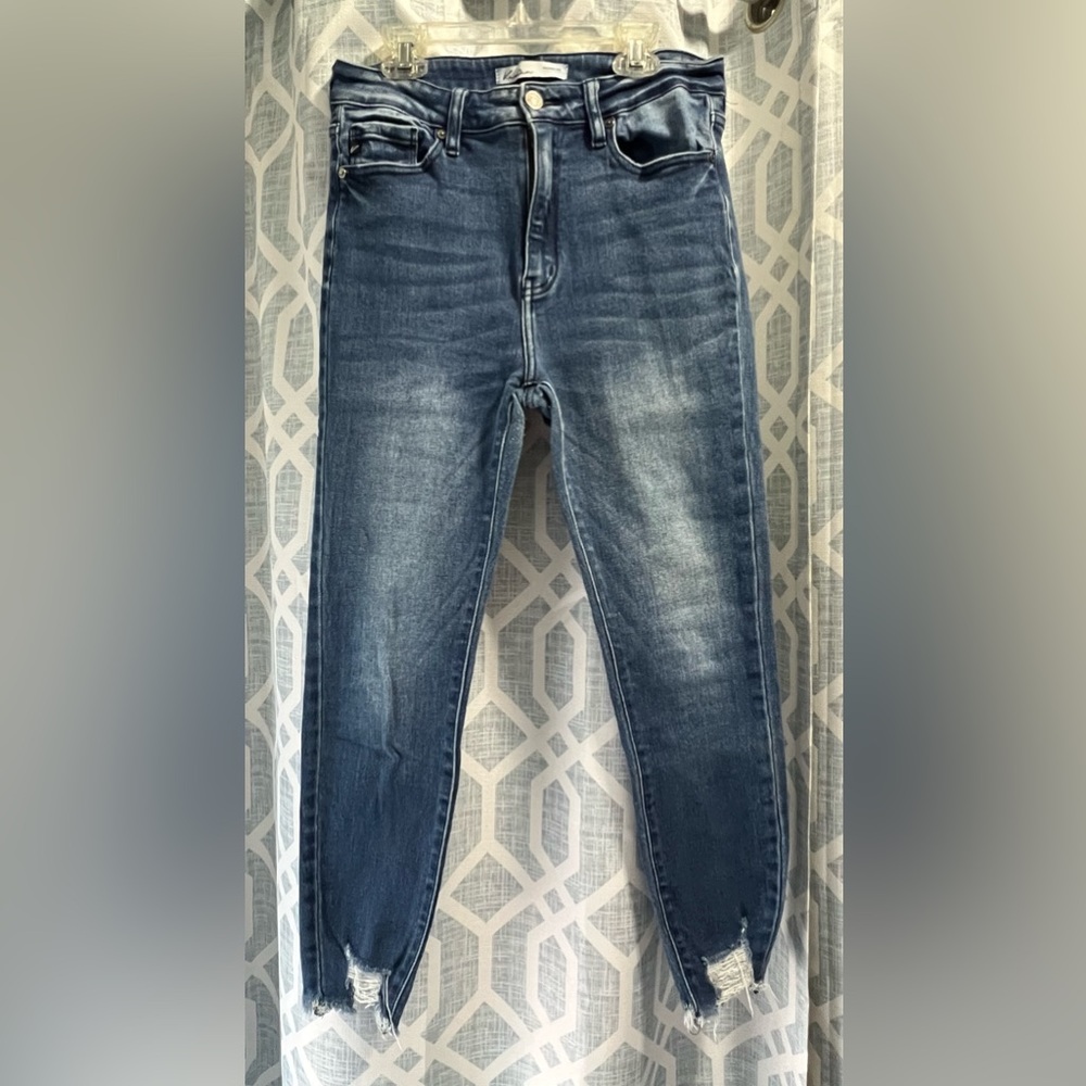 KanCan Dark Blue Cropped Raw Hem Jeans